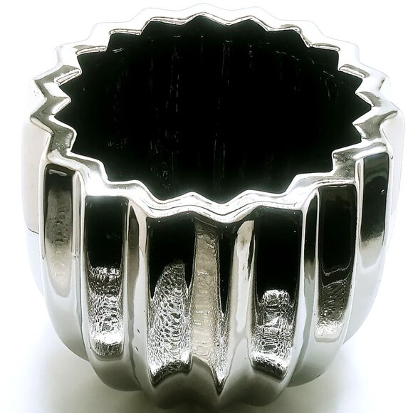 Chrome Ribbed Ceramic Planter Pot 5.75" Tall Shiny Sleek Heavy Plant Flowerpot - Picture 2 of 11